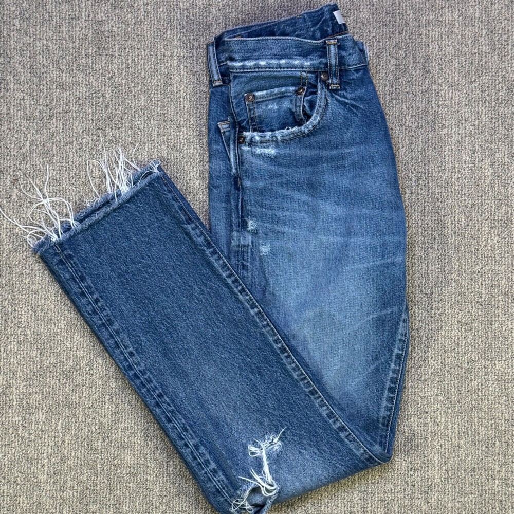 Moussy Vintage Franconia Straight Jeans 25 Raw Hem Mid Rise 29 Inseam